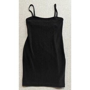 J CREW Black Knit Body Con Thin Strap Cami Dress w/Bralette Size Medium M